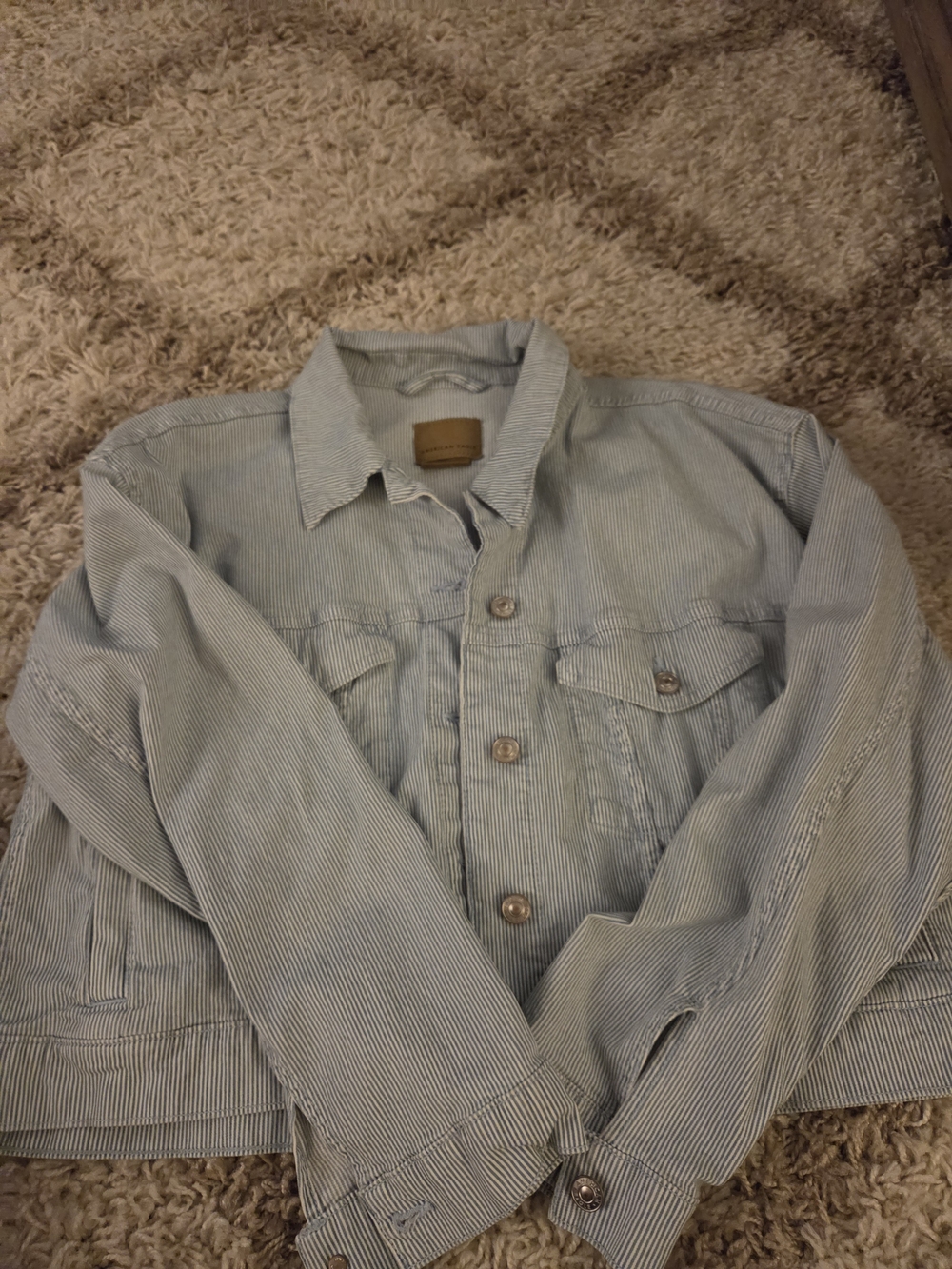 American Eagle Outfitters Light Blue Pinstripe Jean Jacket
